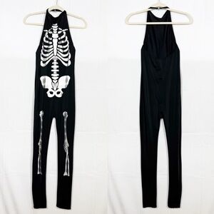 Dolls Kill Bangin’ Bod Anatomy Jumpsuit Halloween Costume Skeleton Black Silver